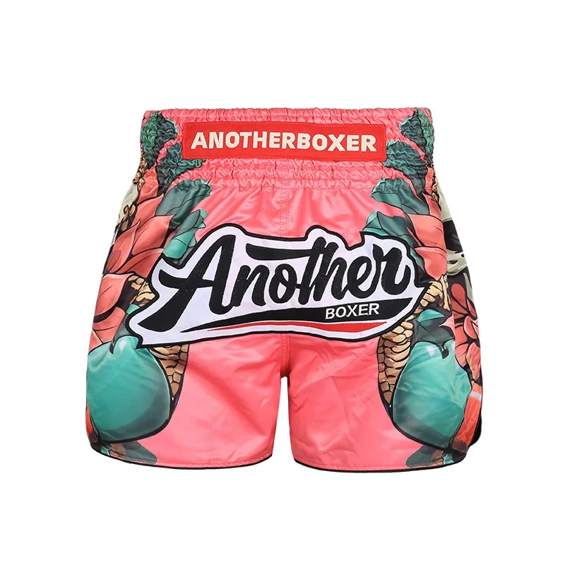 Stylish Pink Skull Graphic Muay Thai Shorts Gloss Satin Lightweight Combat Shorts for Boxing Kickboxing MMA Cage Training Wear