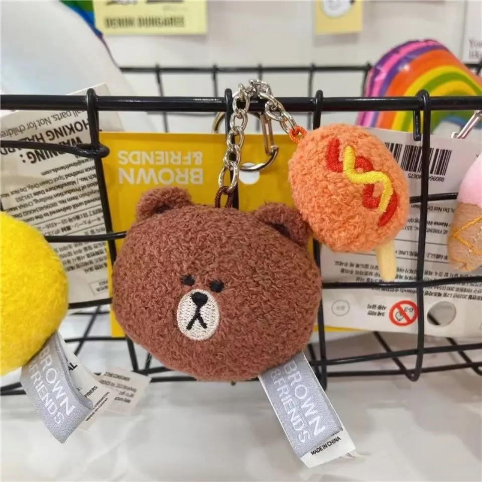 Line Friends New Brown Sally Cartoon Cute Plush Car Keychain Girl Bag Cartoon Food Pendant Cony Doll Toy Decorative Pendant Gift