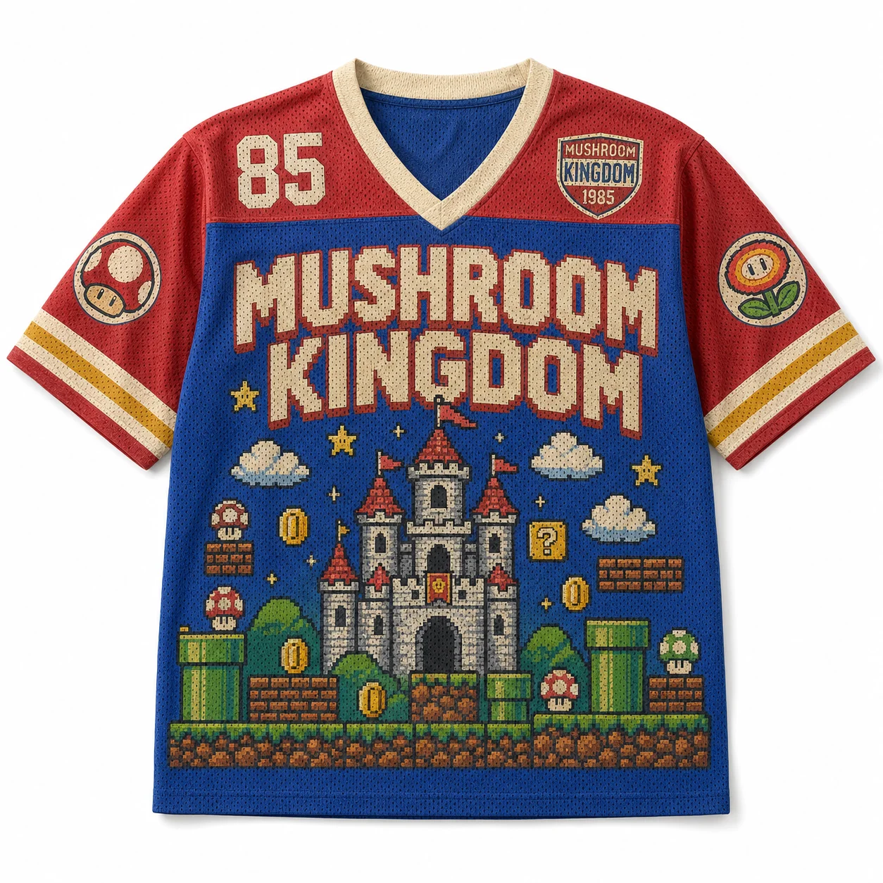 Mario Mushroom Kingdom Mesh Men's and Women's Short Sleeved T-shirt Retro Pixel Game Full Print Street Hip Hop Loose
