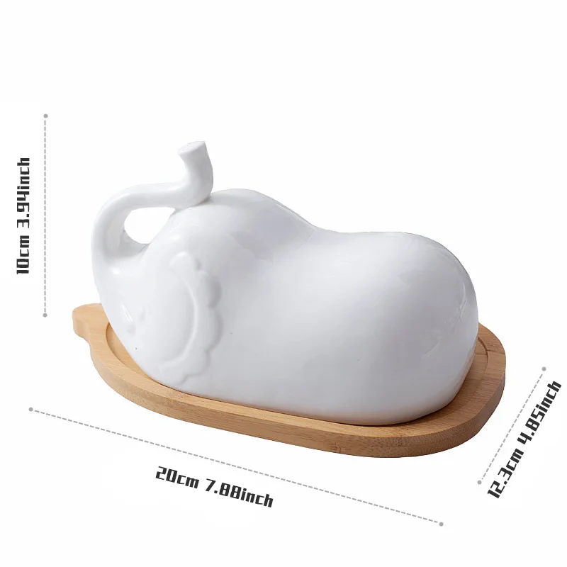 

Cute Elephant Ceramic Butter Dish with Lid Brief Porcelain Butter Keeper Holder for Countertop and Refrigerator Door Shelf