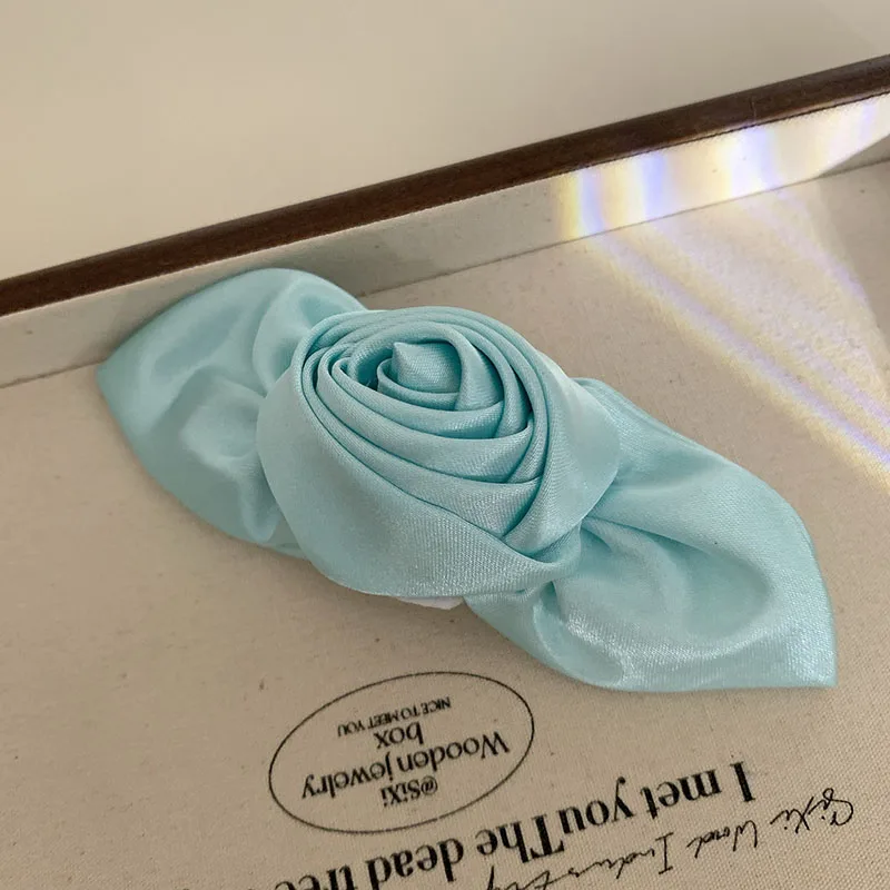 Korean New Fashion Elegant Satin 12.5CM Long Rose Hair Clip Simple Cloth Spring Clip Hair Pin Hair Accessories