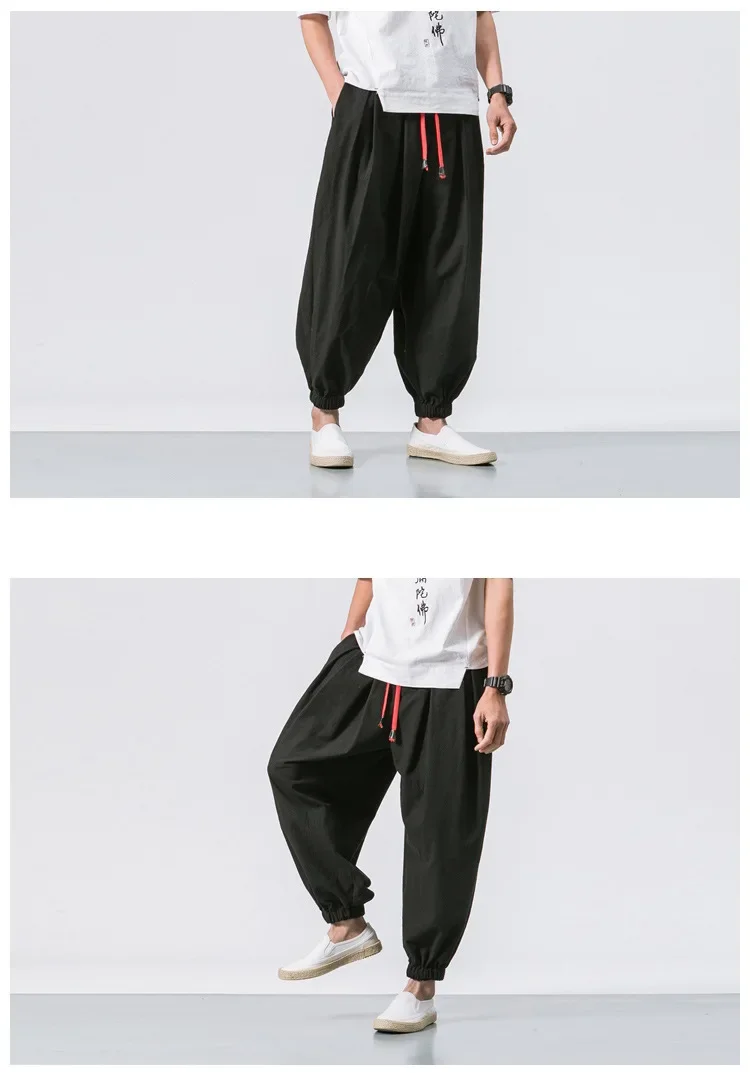 Herren Harems hose mit Bein Baumwolle Leinen hose Frühling Herbst Qualität Männer lässig baggy lose übergroße Hosen Streewear – Detail 15