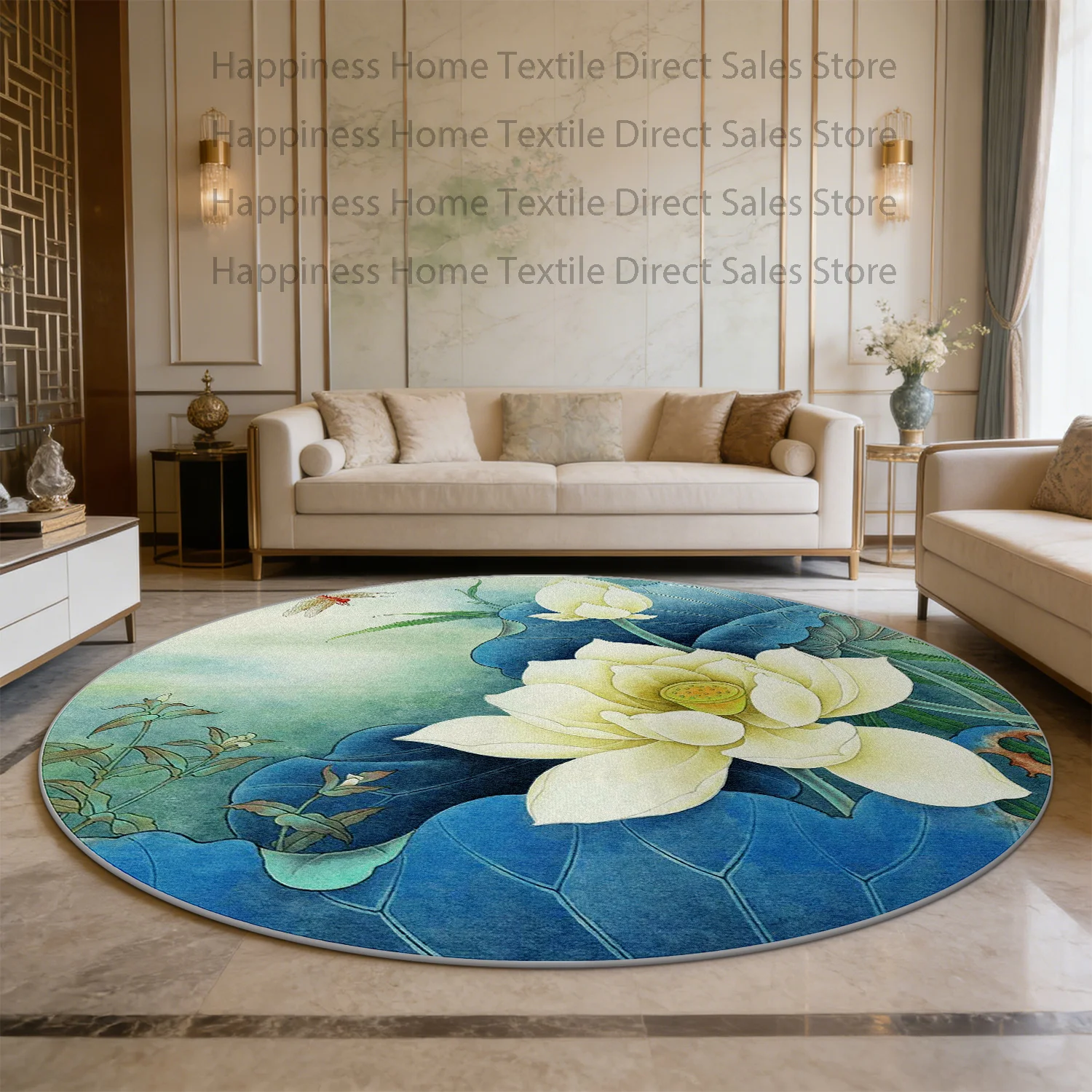 New Chinese Style Lotus Pattern Living Room Carpet Decoration Home Washable Non-slip Bedroom Floor Mats Large Area Study Rug