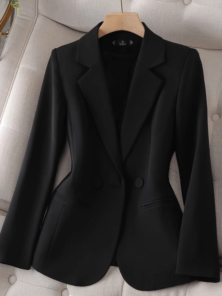 

Черный приталенный пиджак женский, весна 2026, модный, с зауженной талией, повседневный стиль, женский костюм, высококачественный полиэстер
