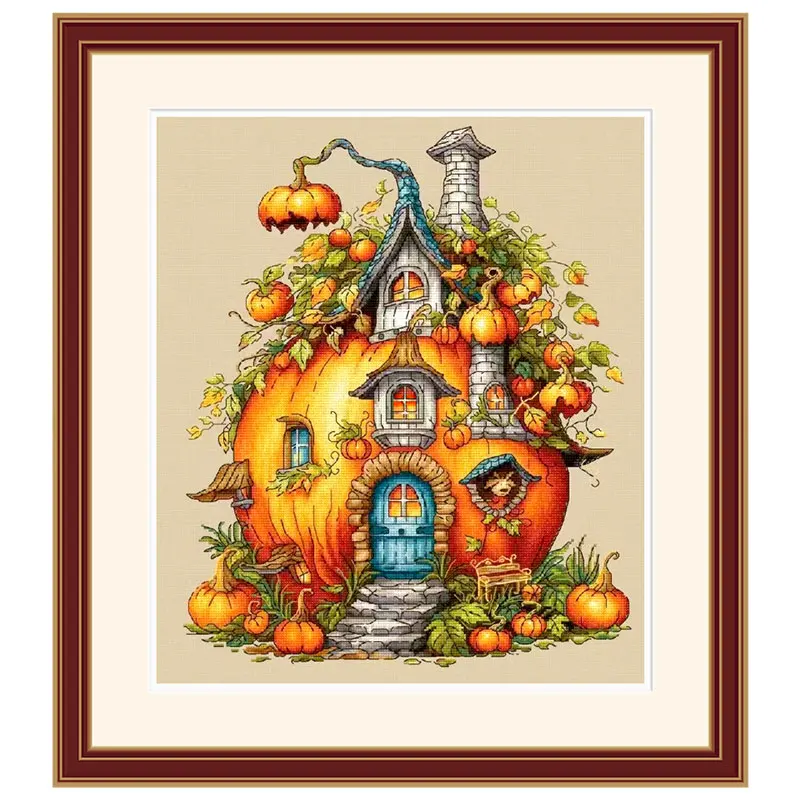 Cute Cartoon Diy Embroidery C1693 Pumpkin House Hemp Color Fishxx Cross Stitch Kit