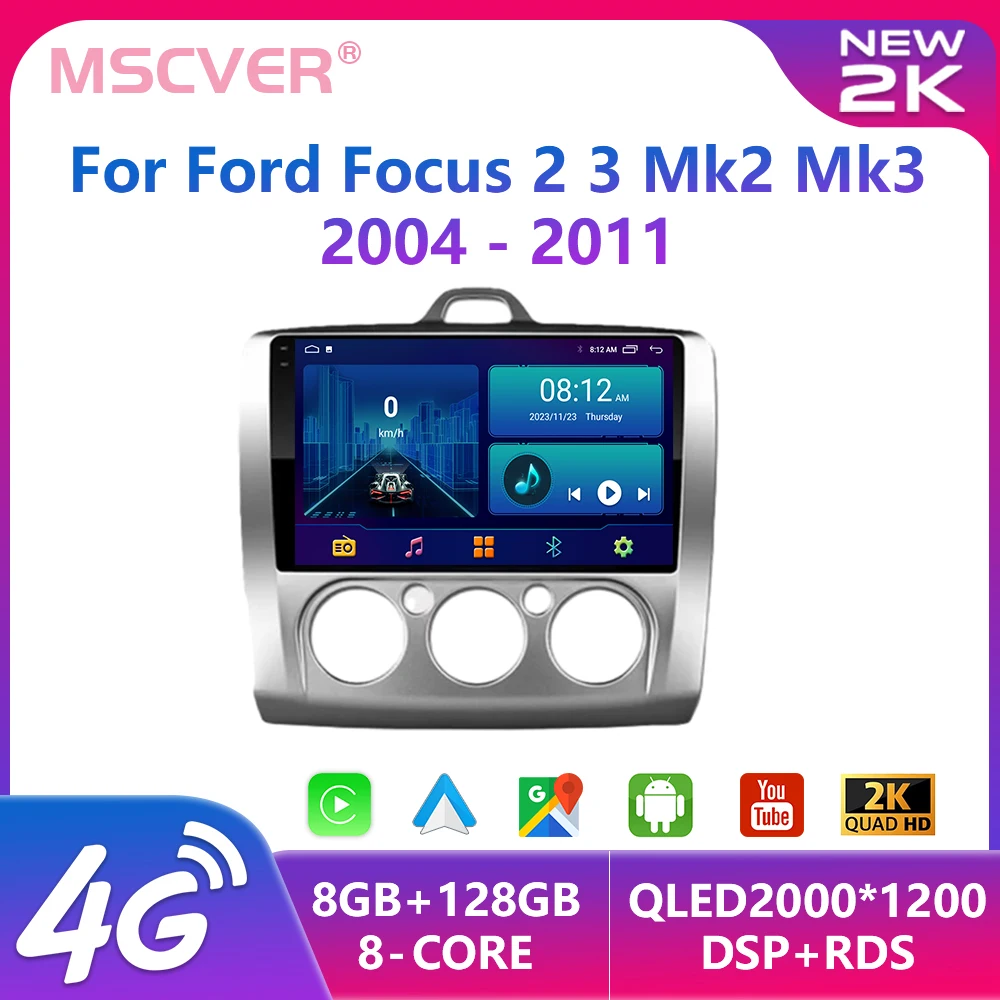 Android 14 Carplay Auto Radio For ford focus 2 3 Mk2 Mk3 2004-2011 Car Multimedia Player Video Navigation GPS 4G 2 din Autoradio