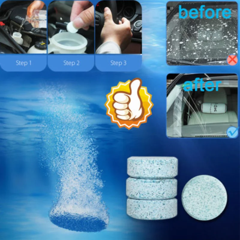 200 Pcs Car Solid Cleaner Windscreen Wiper Effervescent Tablets Glass Toilet Window Windshield Cleaning Auto Accessories