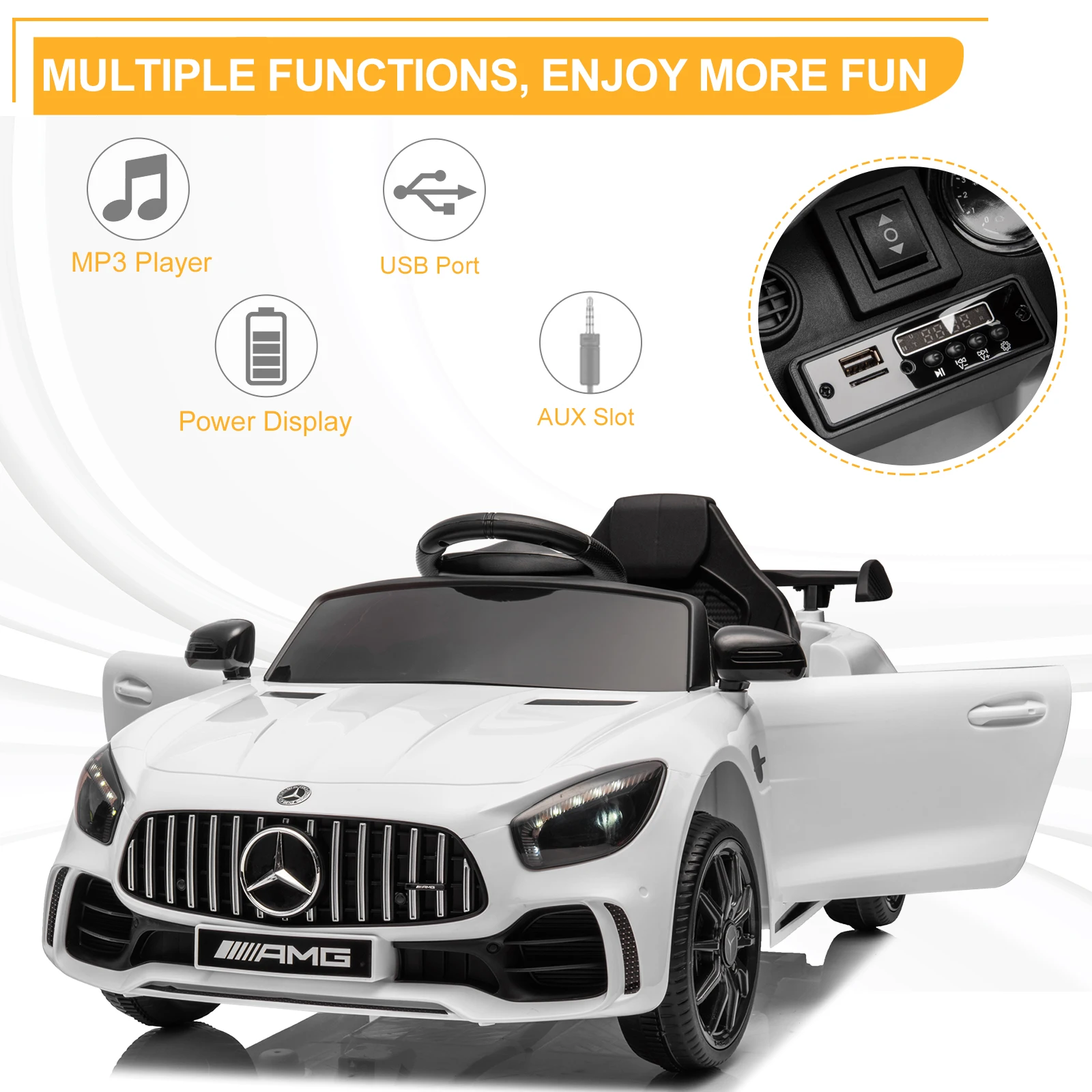 LEADZM-Mercedes-Benz Carro Esportivo, Dual Drive, 12V, 4.5Ah, 2.4G Controle Remoto, Branco