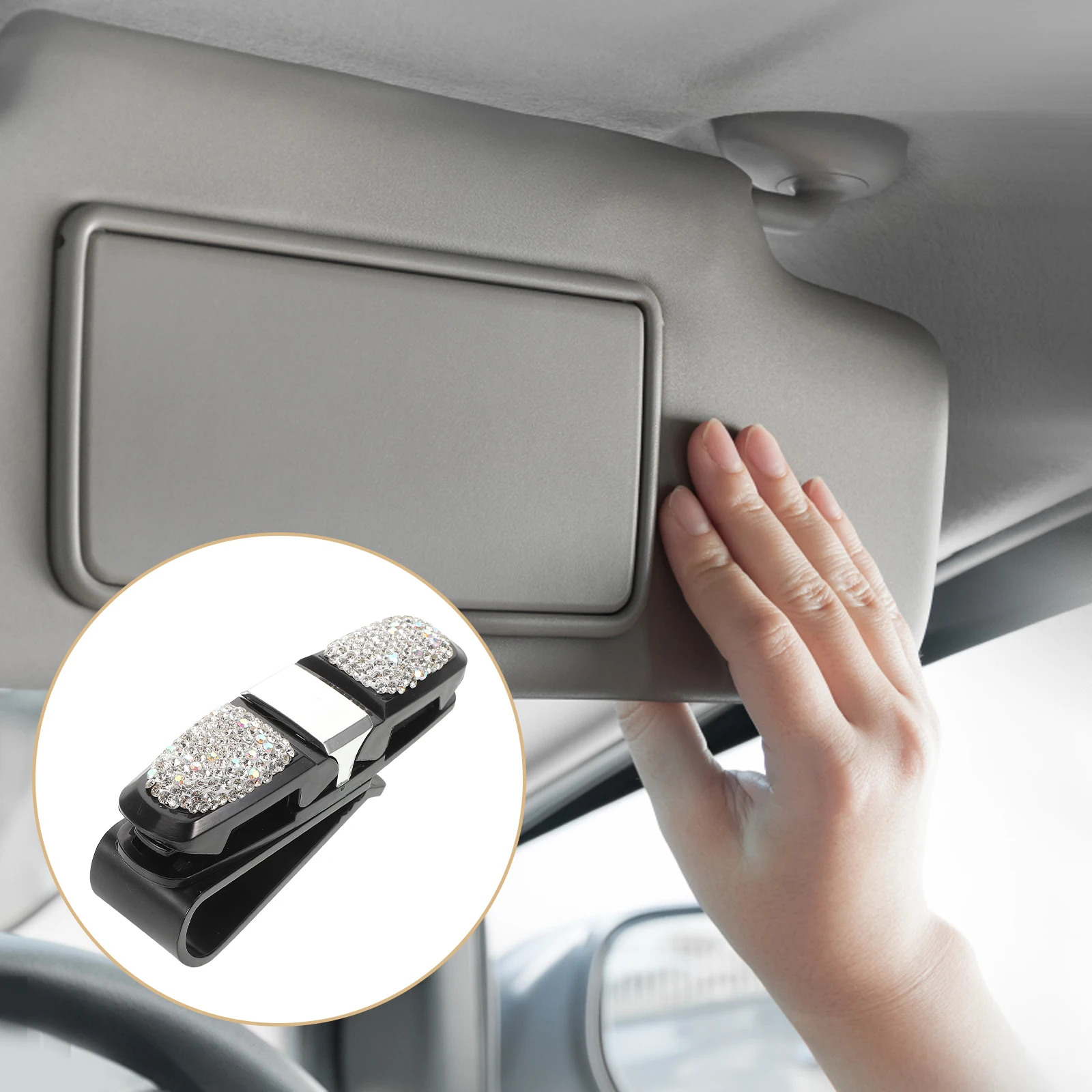 

Bling Sunglasses Holder Clip Car Visor Sparkling Rhinestones Blue Light Glasses Fashion Black Travel Accessories Eyewear Storage