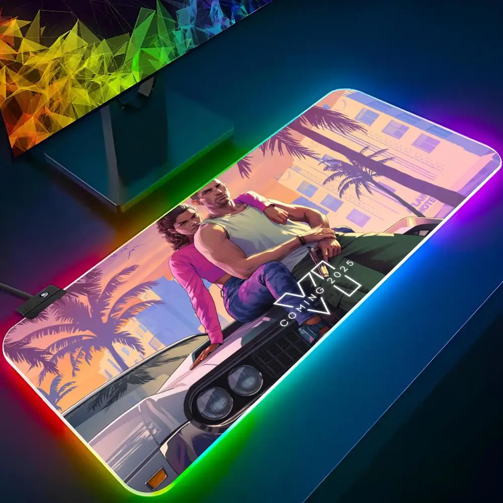 Grand Theft Auto GTA Tappetino Kawaii Mouse Pad Laptop Mat Gaming Rgb Mousepad Backlit Keyboard Gamer Girl Table Pads Deskpad