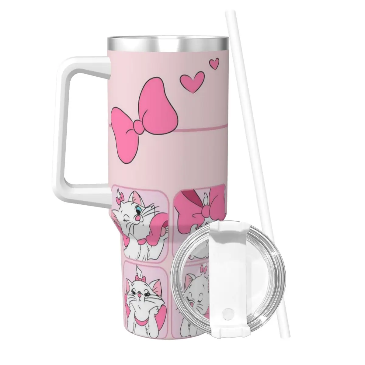 The Aristocats Marie Stainless Steel Tumbler Travel Thermal Mug With Straws and Lid Large Car Mugs Hot Drinks Water Bottle