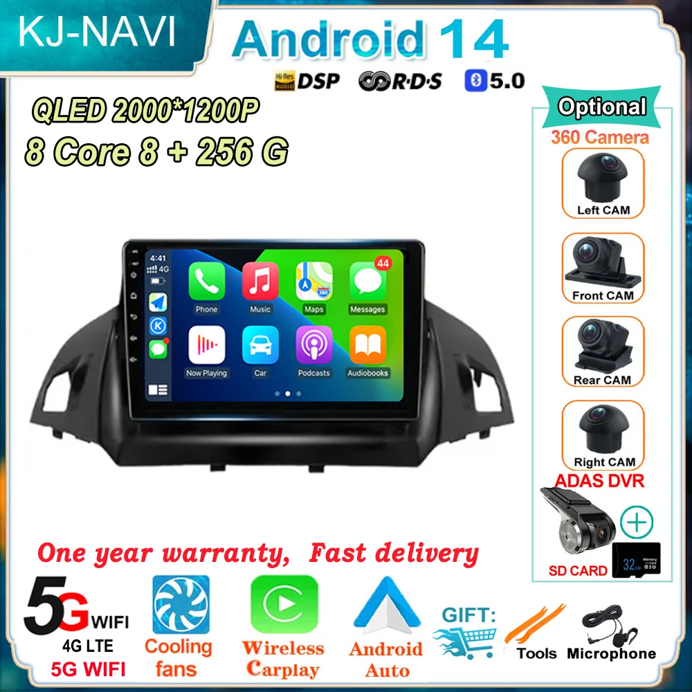 Android 14 Stereo for Ford C-MAX Kuga 2 Escape 3 2012-2019 Auto Car Radio Multimedia Video Player Bluetooth GPS Navigation