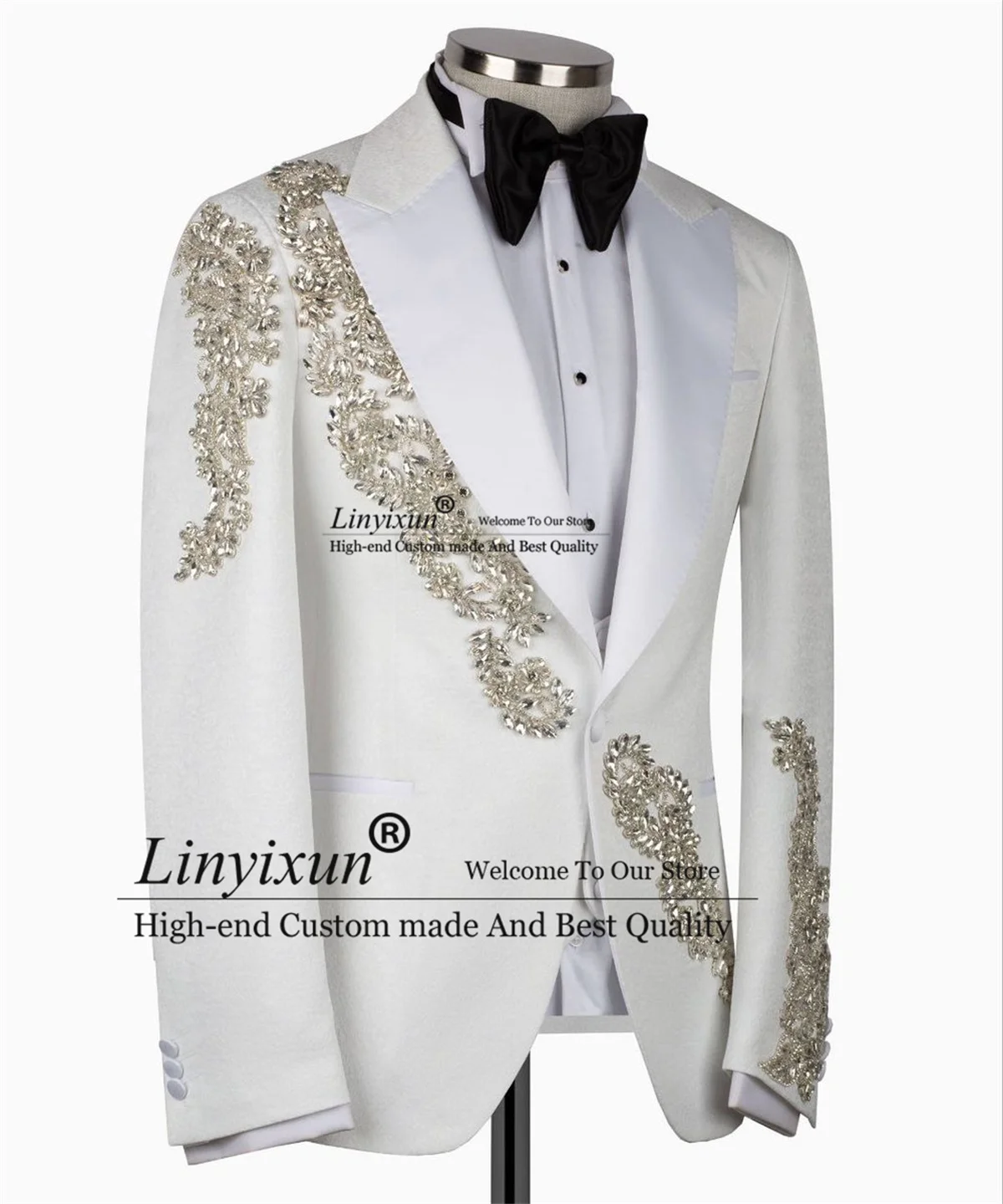 Sparky Diamond Beaded Men Suits 3 Pieces Sets Groom Tuxedos Customized Slim Formal Wedding Male Prom Blazers Costume Homme