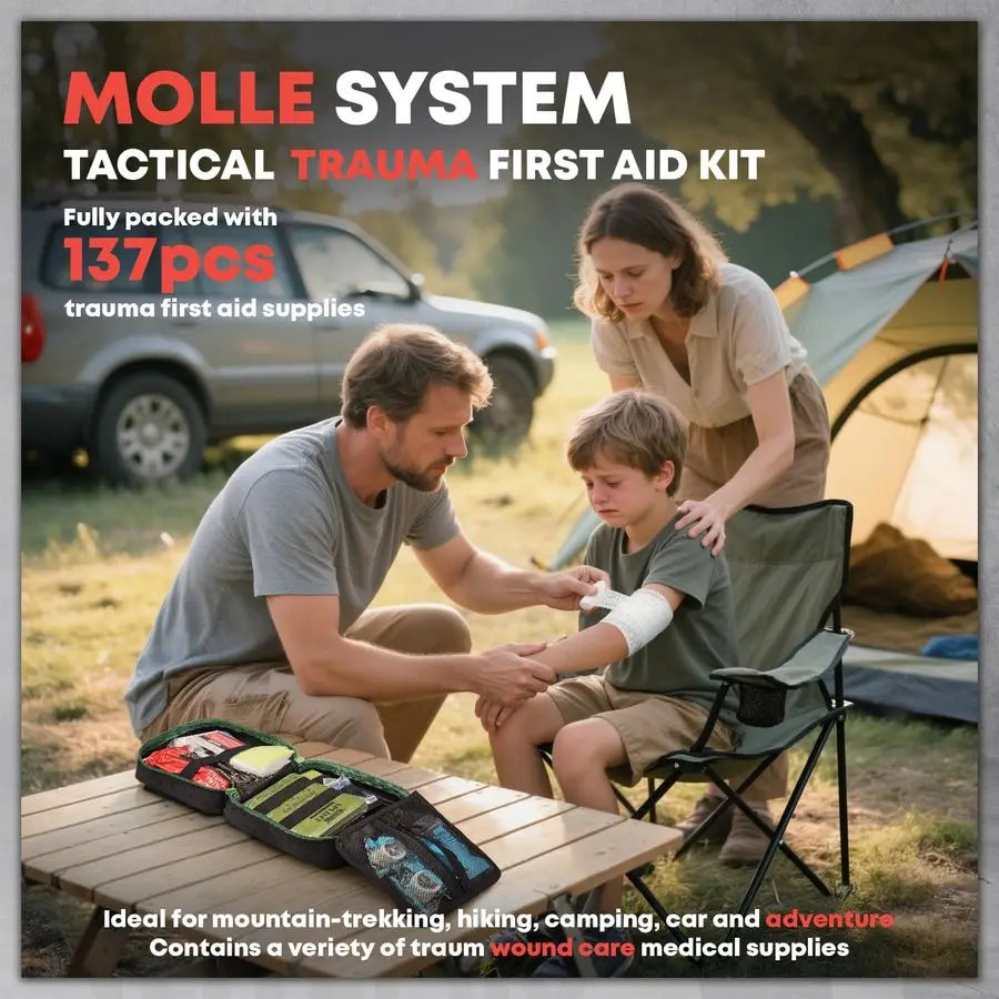 First Aid Kit IFAK Trauma Kit with Trauma Bandage, Splint, Tourniquet, Wound Care, Bleeding Control Tactical Molle Pouch for Com
