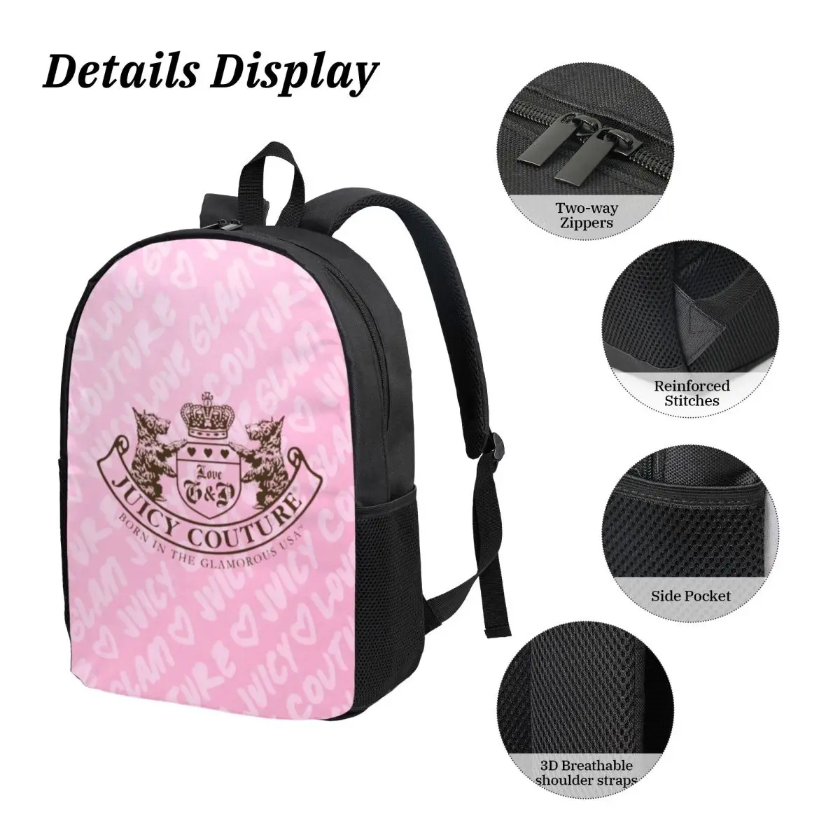 Fashion-Like-Juicy-C-Couture 3PC-Set New 3D printed student backpack large capacity clutch bag shoulder bag pencil bag Lunch Bag