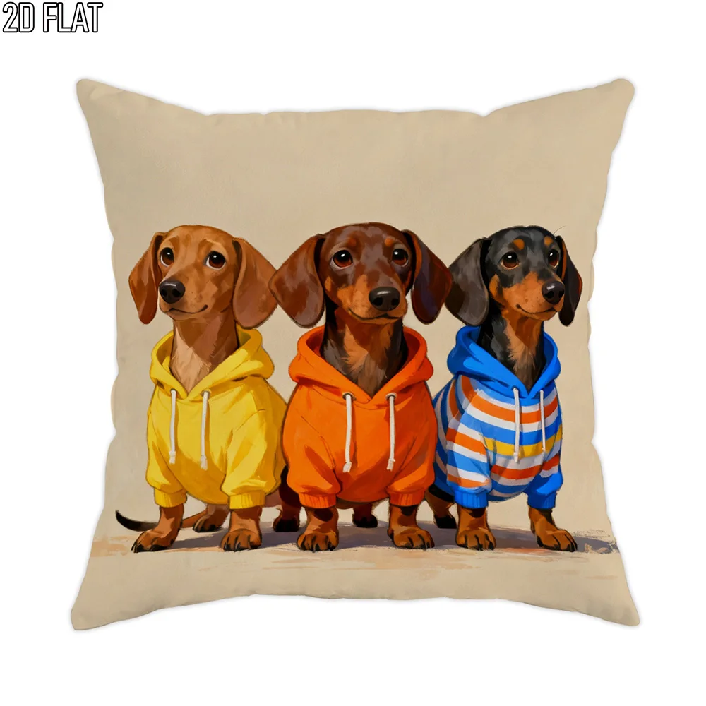 1pc Cute Dachshund Dogs in Hoodies Throw Pillow Cover Decorative Square Cushion Case for Sofa Couch Bedroom Living Room view 3