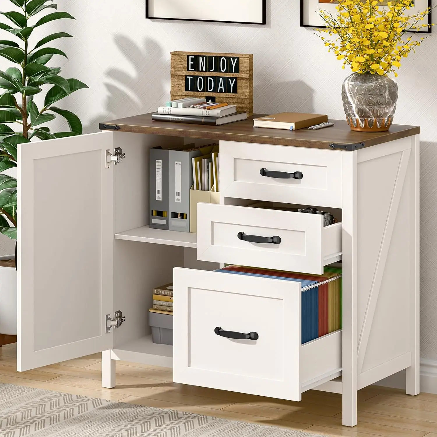 3-Drawer Lateral File Cabinet Adjustable Shelf Letter/A4 Files, Wood Storage Cabinet Printer Stand Home Office White, Customized