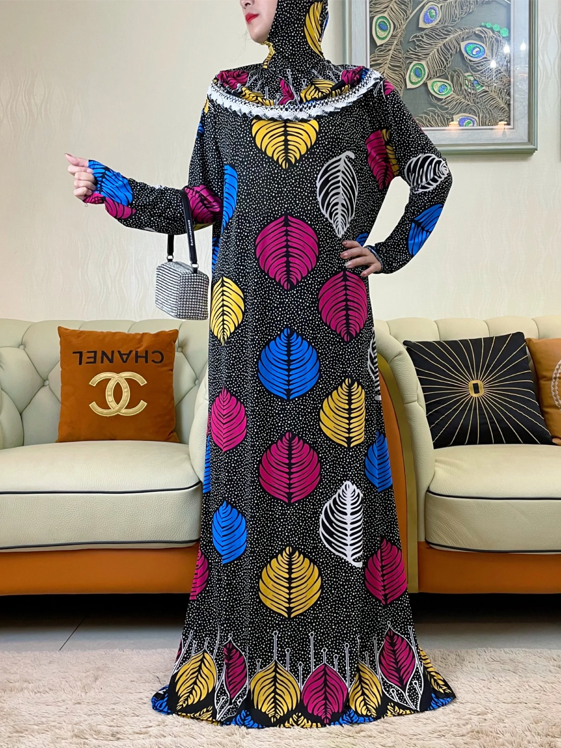 

New Eid Abaya Muslim Womens Hooded Turkey-African Prayer Garment Kaftan Dress Lace Hijab Floral Prints Dubai Saudi Robe Ramadan