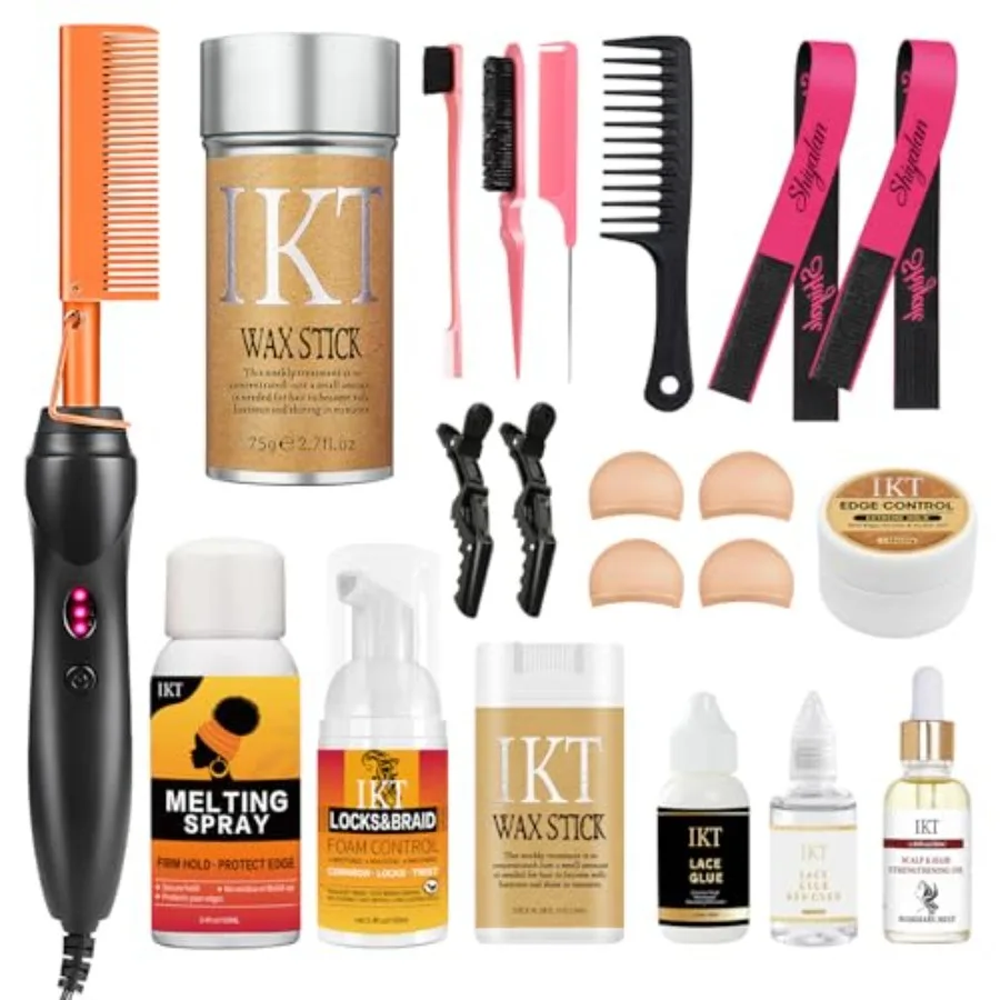

Hot Comb Set, Electric Hair Straightener Pressing Comb for Black Hair with Wig Wax Stick, Lace Band, Rat Tail Comb and Salon Cl