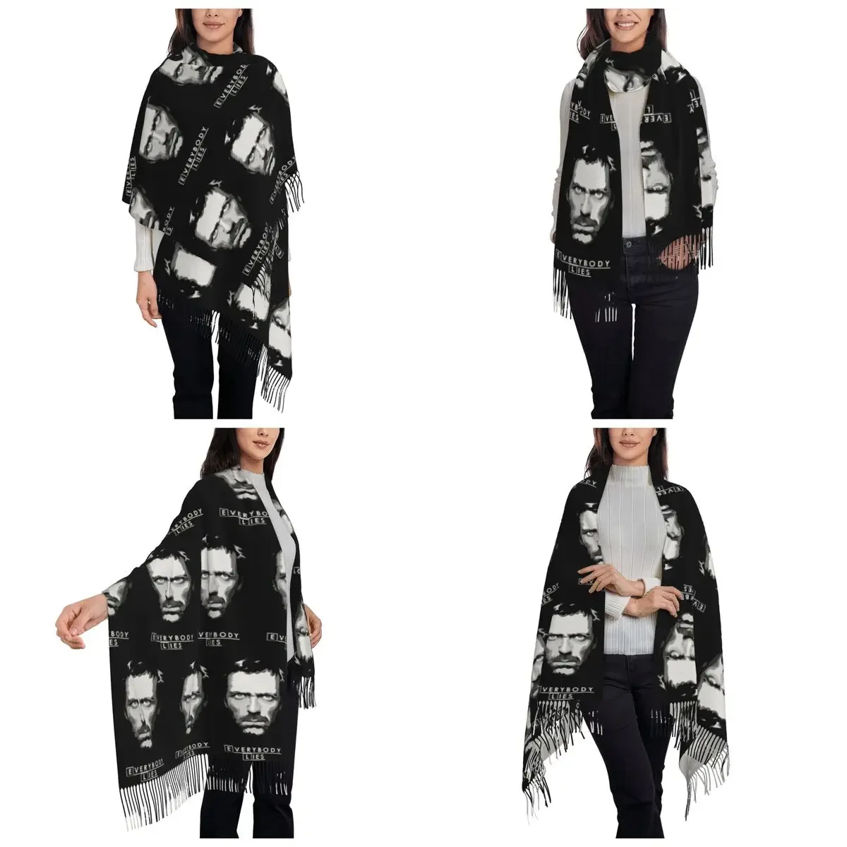 House MD الجميع يكذب وشاح شرابة الأوشحة للنساء شالات دافئة ناعمة ويلتف طويل الخريف الشتاء شال التفاف #2