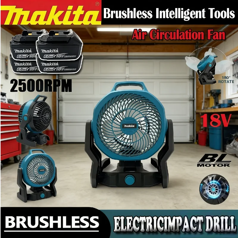 

Аккумуляторный вентилятор Makita 270 ° Регулируемый вентилятор для палаток и кемпинга, беспроводной, 18В, на аккумуляторе