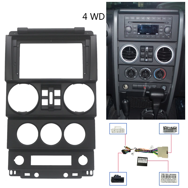 9 Inch Car Radio Fascias For 2008-2010 JEEP WRANGLER RUBICON Android GPS MP5 Stereo Player 2 Din Head Unit Panel Dash Frame Inst