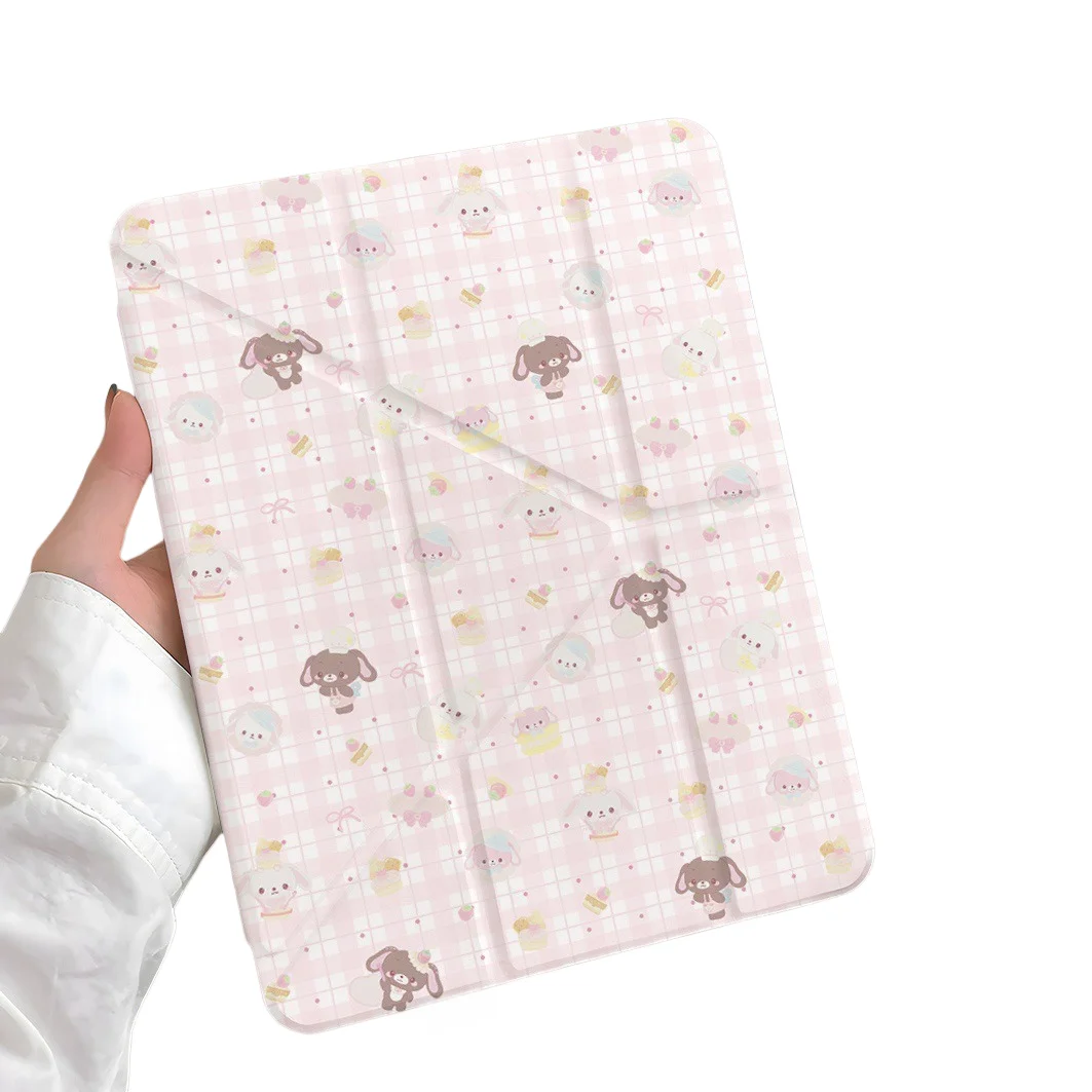 Rabbit Plaid Pen Slot Tablet Case For Mini7 6 iPad Pro 2024 2022 2021 2020 2019 2018 2017 11 10 9 8 7 6 5 Air7 6 5 4 3 2 1 Cover