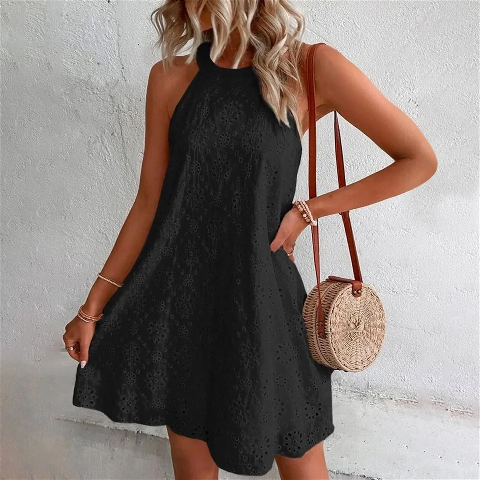 Fashion Trend Summer Women\'s Dress New Ladies Lace Solid Color Sleeveless Buttonless Dresses For Women 2023 Vestidos Robes