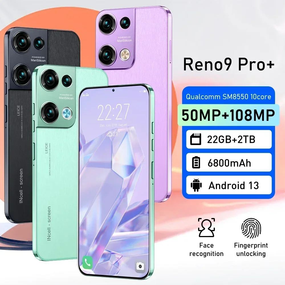 

Reno9 Pro Smartphone Android13 22GB+2TB 6800mAh 4G 5G Cellphone 50MP+108MP Camera 7.3 inch Mobile Phone 10 Core Super Telephone