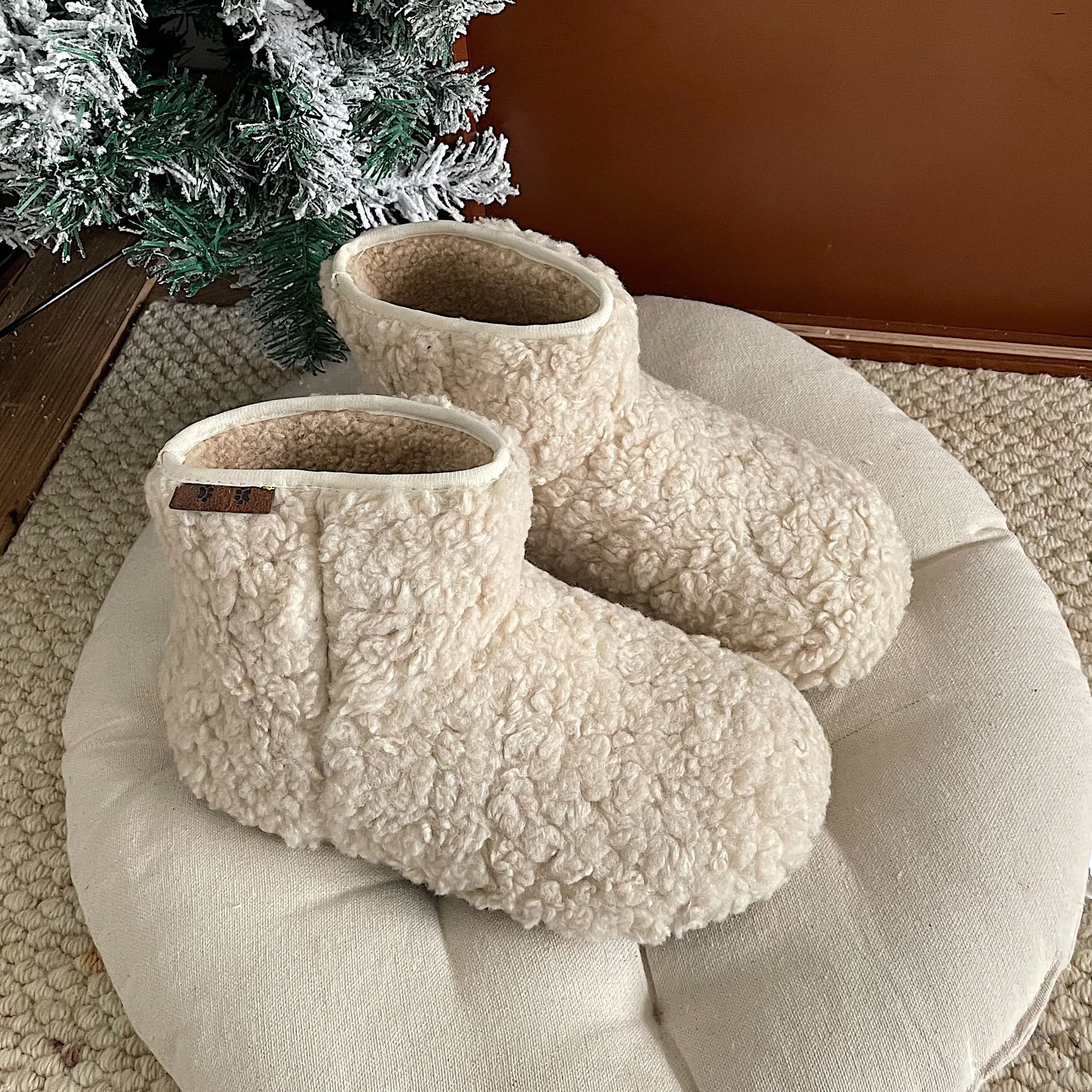 Women House Memory Foam Slippers Winter Indoor Flat Cotton Shoes Teddy Fleece Bedroom Sock Shoes with Soft Rubber Sole