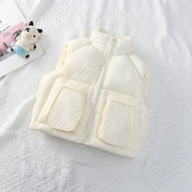 Herbst Kinder Warme Daunenweste Jacken Winter Jungen Mädchen Ärmellose Jacke mit Großen Taschen 3-12 Jahre Kinderkleidung Weste – Detail 3