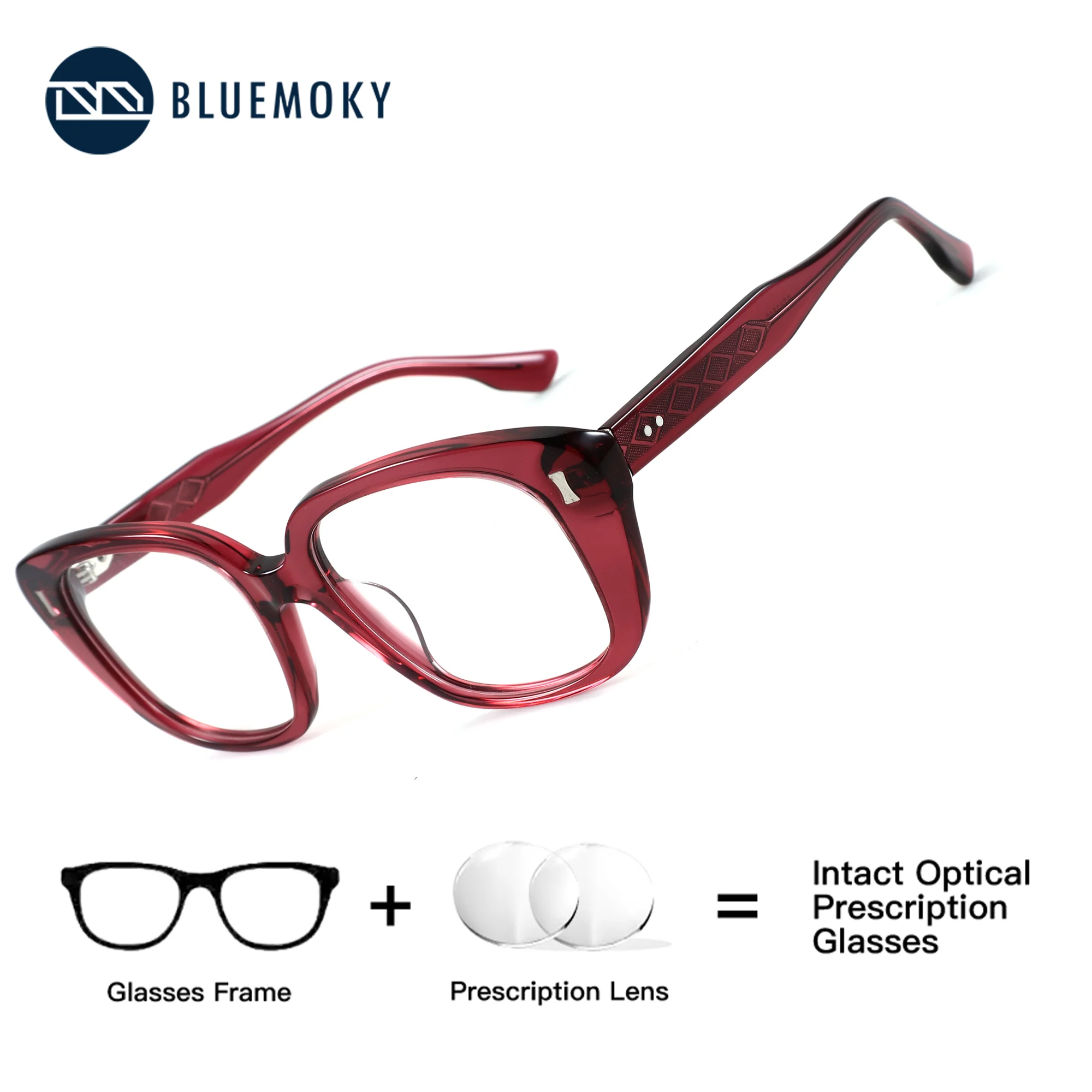 BLUEMOKY M Size Square Prescription Glasses Photochromic Anti Blue Light Acetate Optical Graduated Eyeglasses for Women