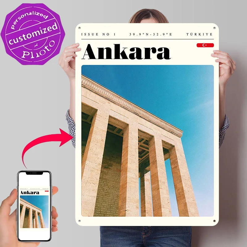 Ankara Turkey Travel 3D Texture Printed Poster Custom Vintage Metal Tin Plate Sign for Wall Art Living Room Decoration Man Decor