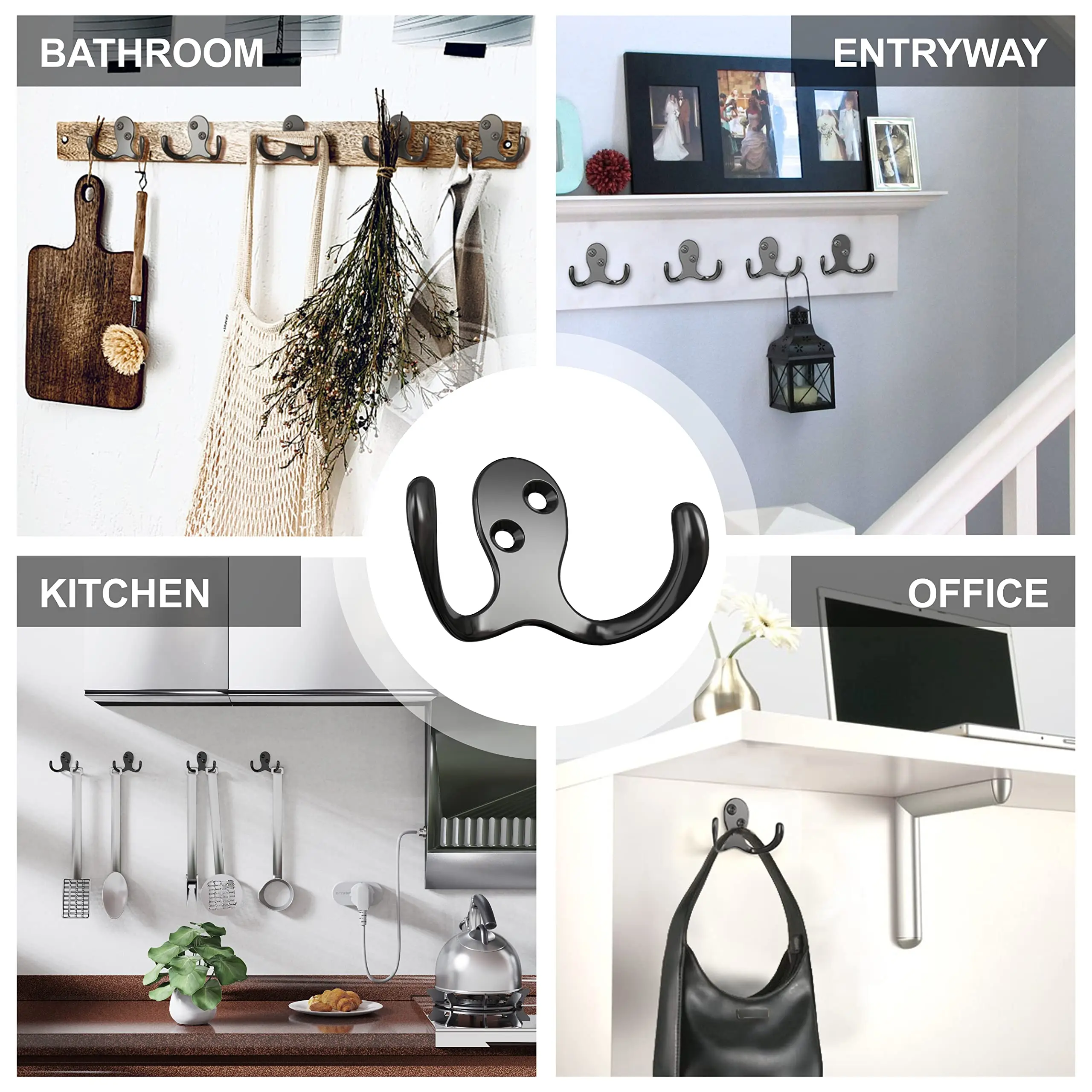 1PCS Heavy Duty Double Prong Coat Hooks Bookbag Coat Robe Wall Metal Hooks Coffee Mug Hooks with Screws for Kitchen Grocery Room