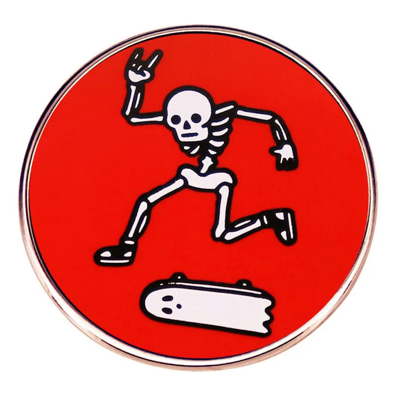 Creative Skeleton Skateboard Enamel Brooch Cartoon Skeleton Ghost Pattern Skateboard Pin Backpack Lapel Badge Jewelry Party Gift