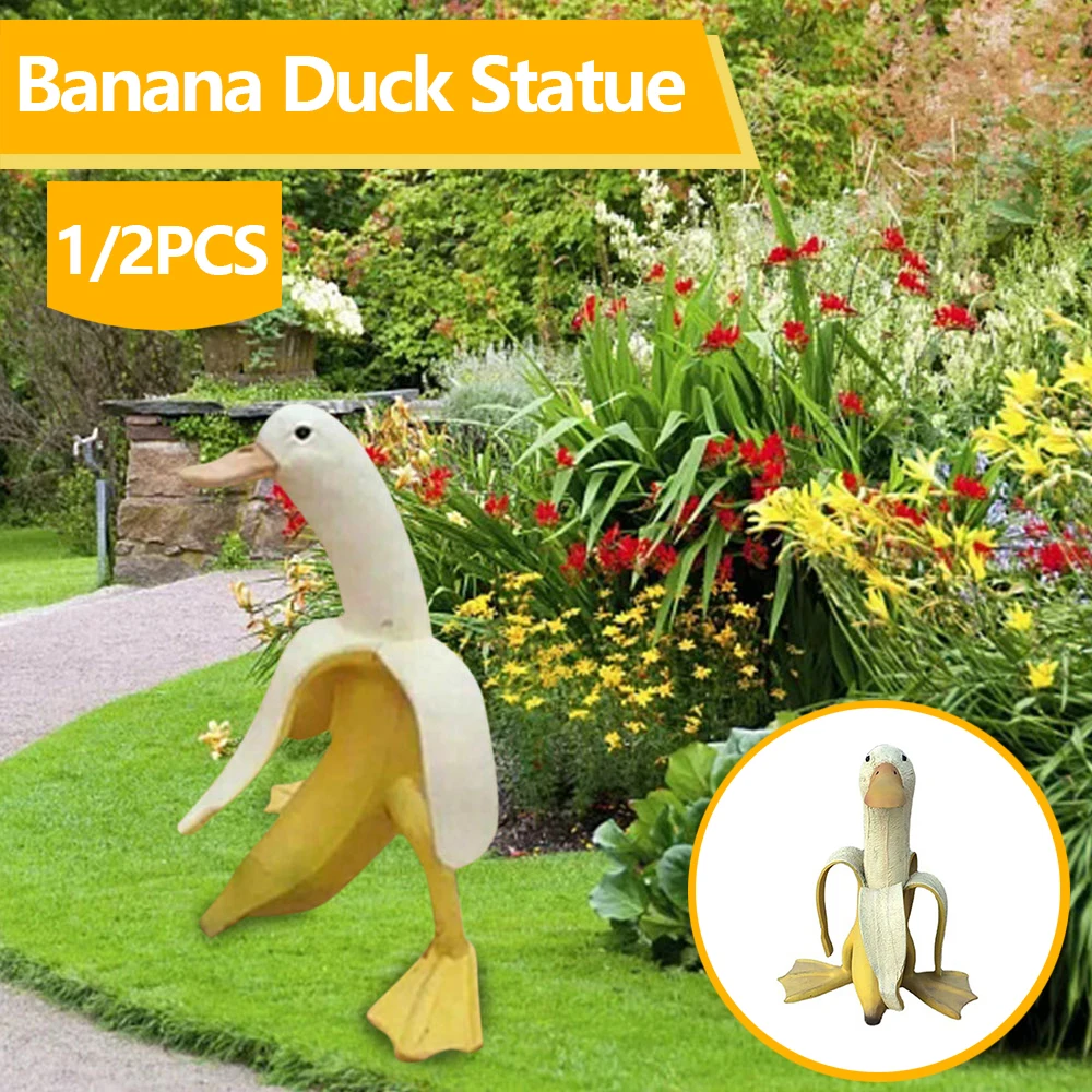 Banana Duck Statue Creative Art Decor Durable Resin Fruit Animal Figurine Vintage Gardening Peeled Banana Duck Home Statue Craft