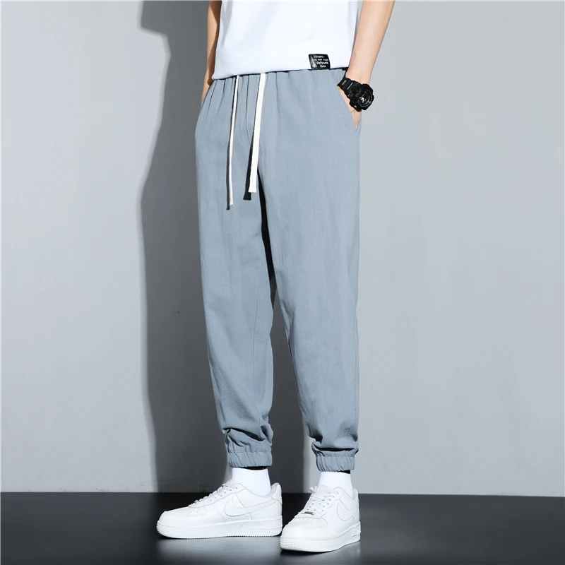 Summer Cotton Linen Men's Loose Casual Pants Harlan Sle Thin Nine Points Large Size Fat People Can Wear Trousers