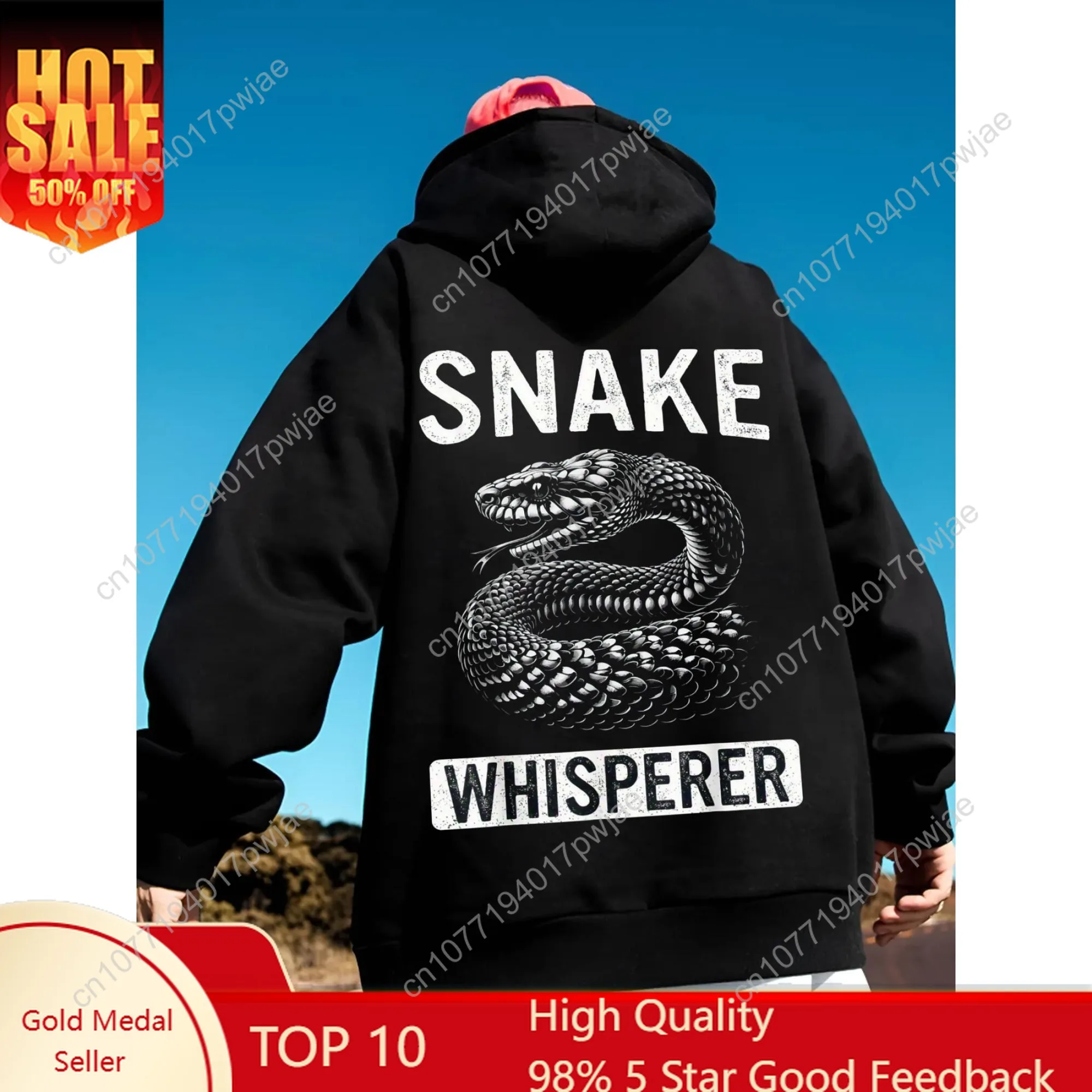 

Мужская толстовка с капюшоном Snake Whisperer — тяжелый пуловер 260 г/м2, черный с белой змеиной графикой — средний размер, который можно стирать в машине