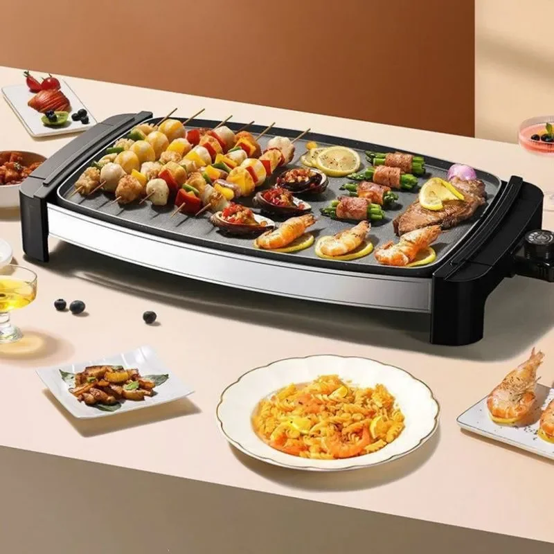 Electric BBQ Grill Pan Household Smokeless Non-stick Iron Plate Multifunctional Barbecue Machine for Indoor Cooking Kitchen