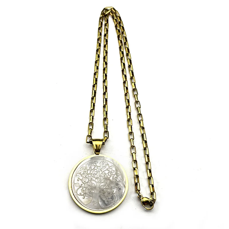 الكلاسيكية شجرة الحياة قلادة قلادة للنساء الرجال الفولاذ المقاوم للصدأ الذهب اللون قذيفة الحب الأسرة موضة سلسلة مجوهرات هدايا #5
