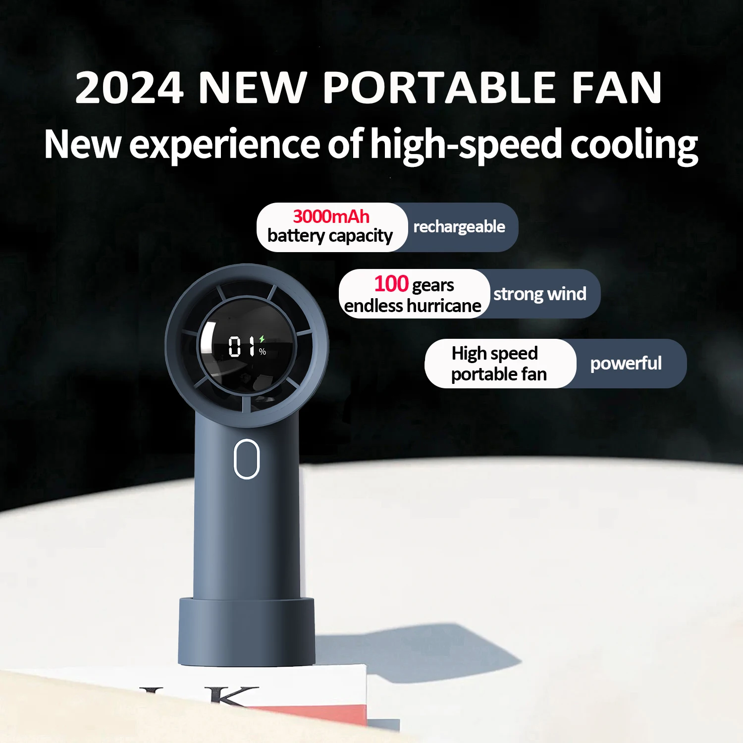 2024 New 3000mAh 100 Gears High Speed Fan Mini Air Conditioner Portable Fan Air Cooler with LED Display Screen Super Cool Wind