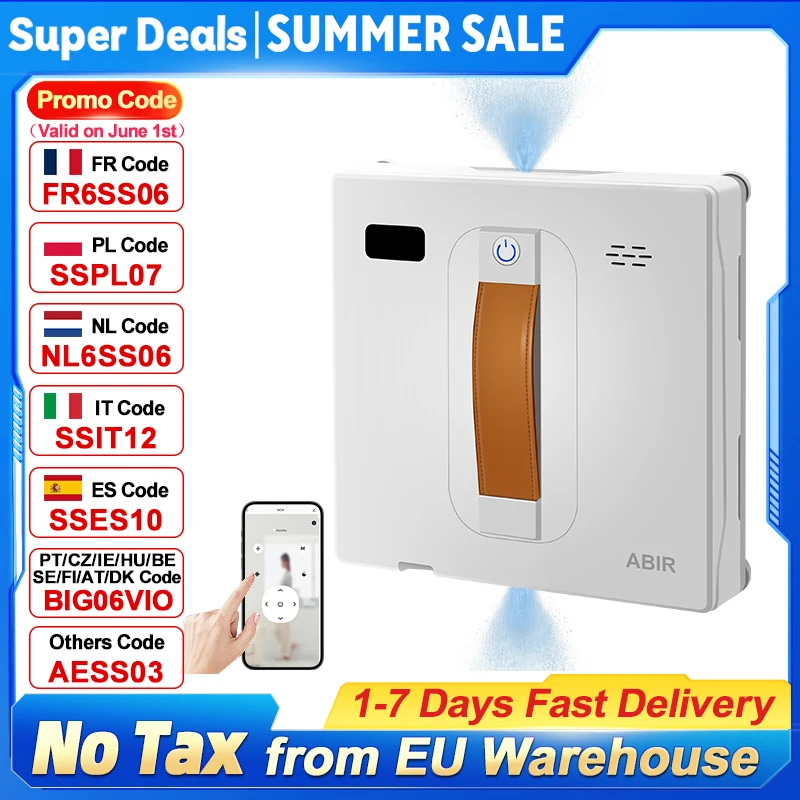 Robot de nettoyage de vitres ABIR WD8, double pulvérisation d'eau, capteur laser, aspiration haute puissance, robot de nettoyage intelligent pour murs en verre, nettoyage humide et sec