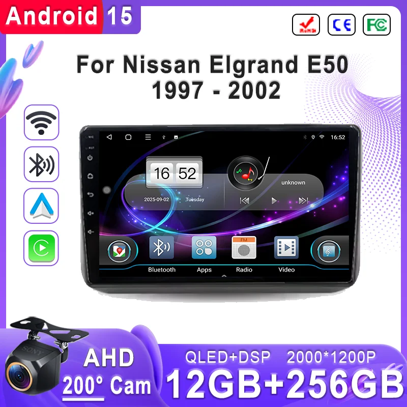 Plug and Play For Nissan Elgrand E50 1997 - 2002 Android 16 2K Incell Screen Player Navigation stereo GPS Screen Head Unit Wifi