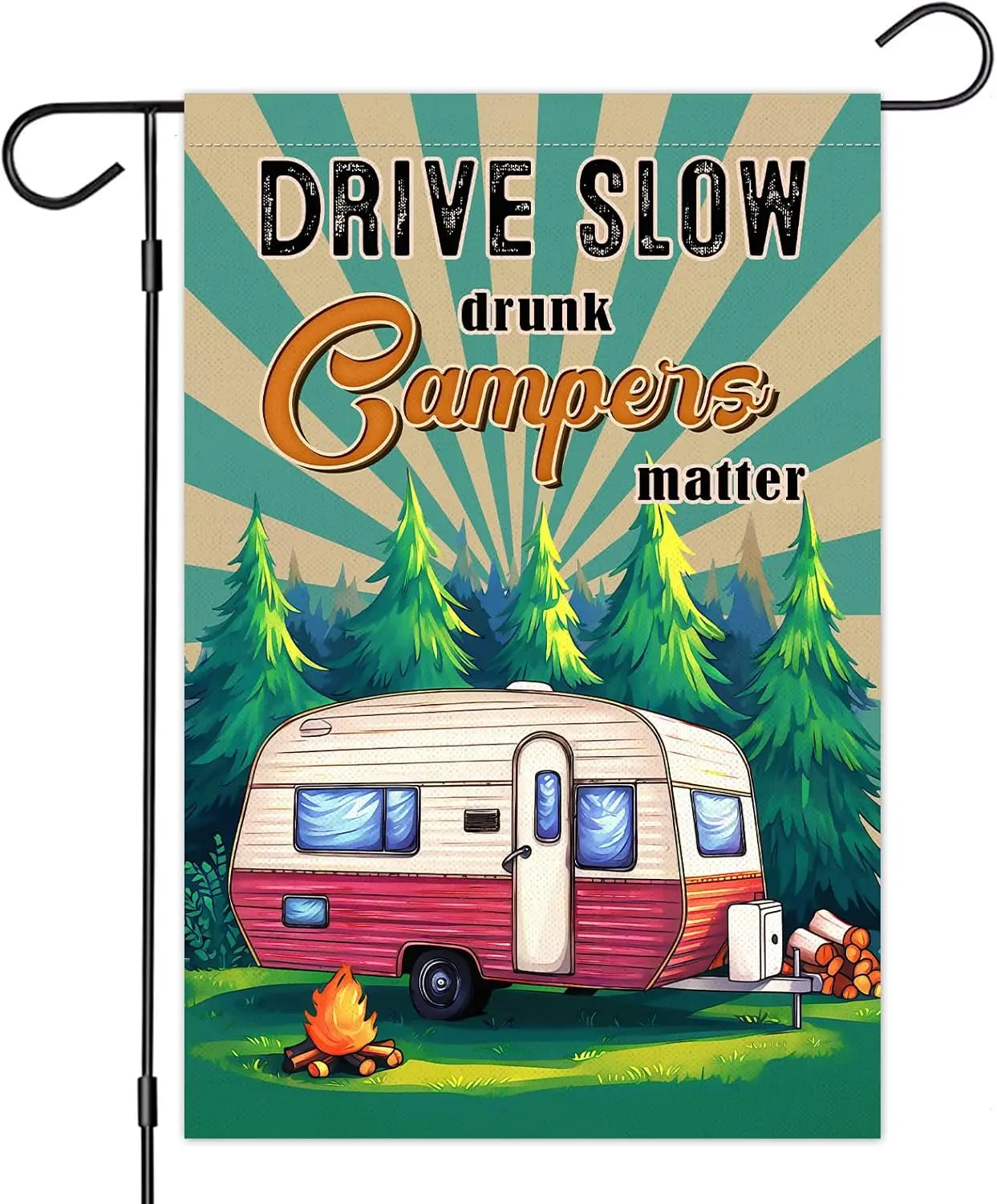 Drive Slow Drunk Campers Matter - Vacation Decor Garden Flag - Camping Themed Garden Flag - 12x18 - Outdoor Decor Flag, Off  yyi