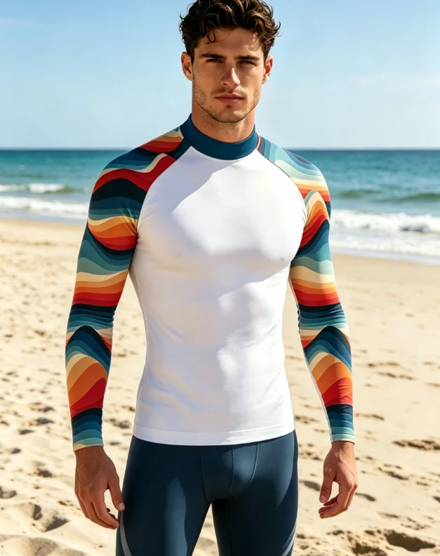 

Summer Classic Funny Beach Surfing Swimsuit Men's Simming T-shirts UV Protection Swimwear Long Sleeve Surf Sports Tops fpr Men