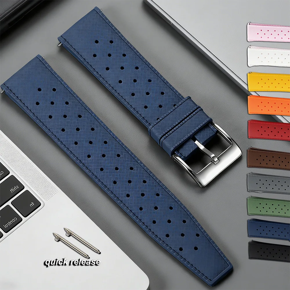 

Classic Tropical Style Silicone Watch Strap 18mm 20mm 22mm WatchBand for Seiko for Oris for Citizen Flat End Replaement Bracelet