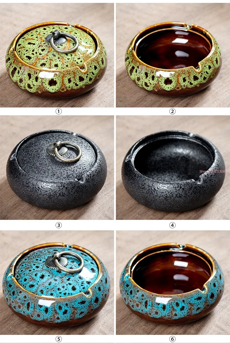 Round Ceramic Ashtray Living Room Anti Fly Ash with Lid Ashtray Cigar Ashtrays Home Decoration Accessories Send Boyfriend Gift view 3