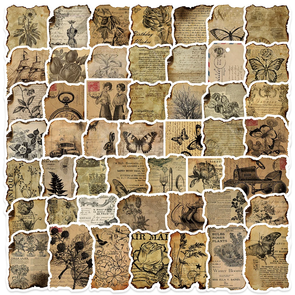 

50PCS Vintage Manuscripts Old Album Sticker Aesthetic Chidlren's Korean Stationery DIY Decoration Scrapbooking School Supplies