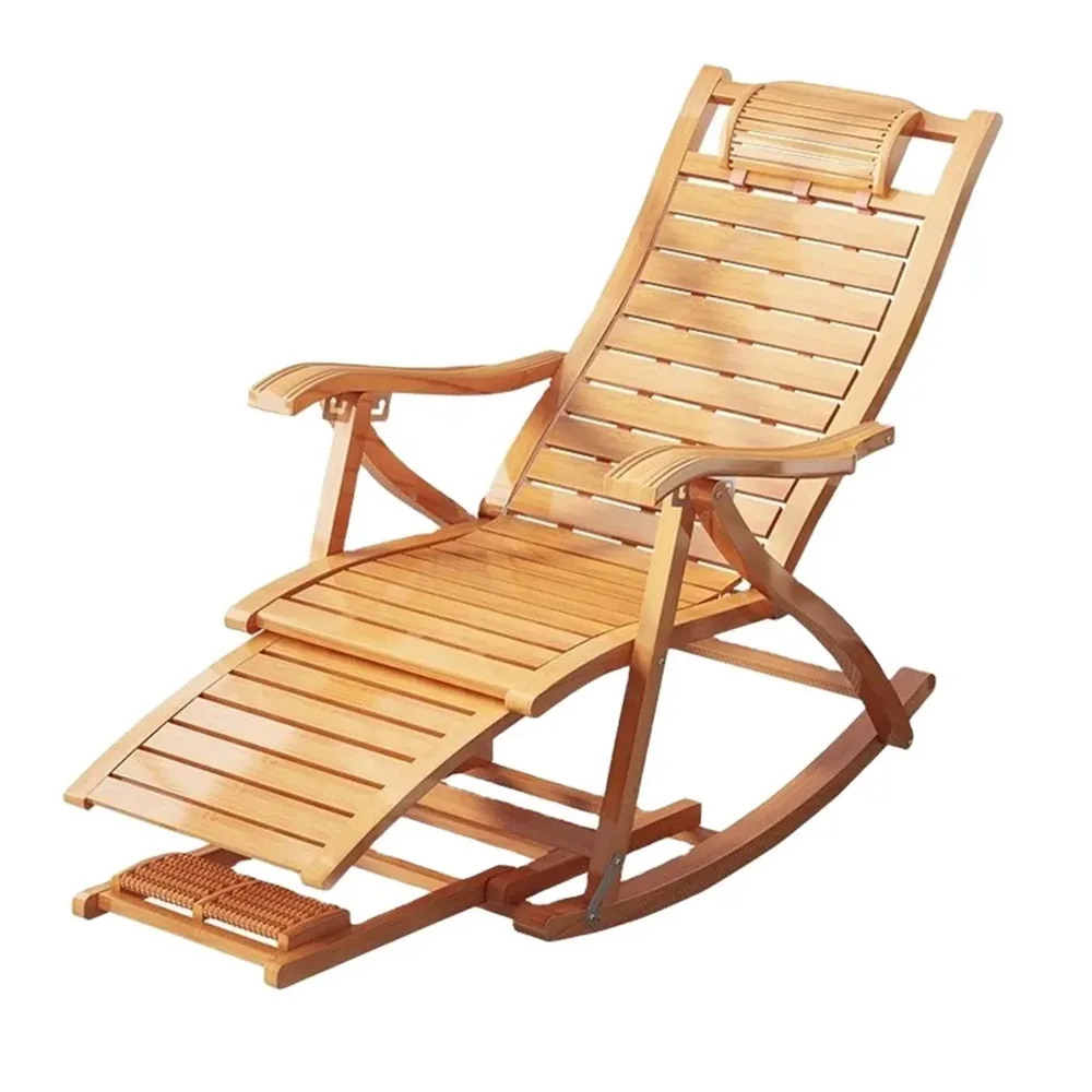 

Garden Sun Lounger Bamboo Foldable Reclining Chair Outdoor Rocking Chair