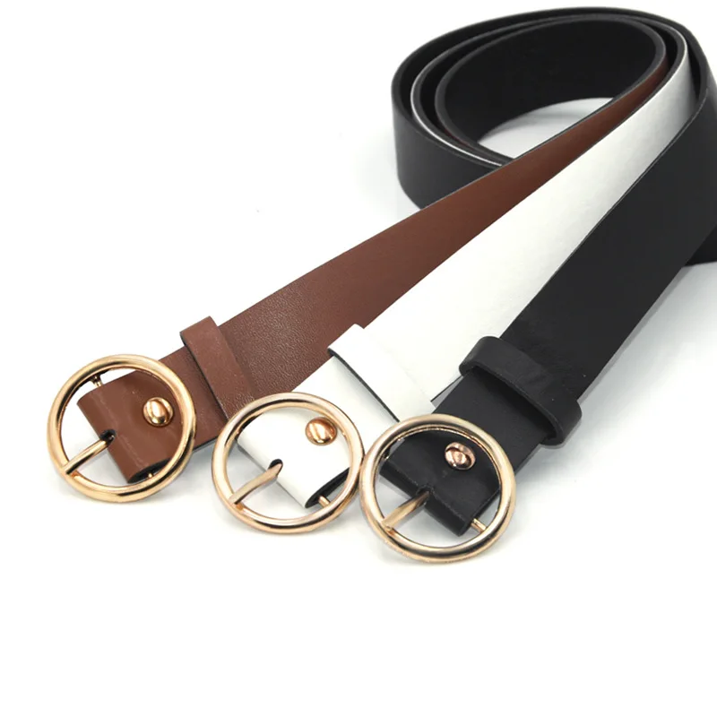 Round Ring Women Belt Fashion Waist Belt PU Leather Metal Buckle Heart Pin Belts For Ladies Leisure Dress Jeans Wild Waistband